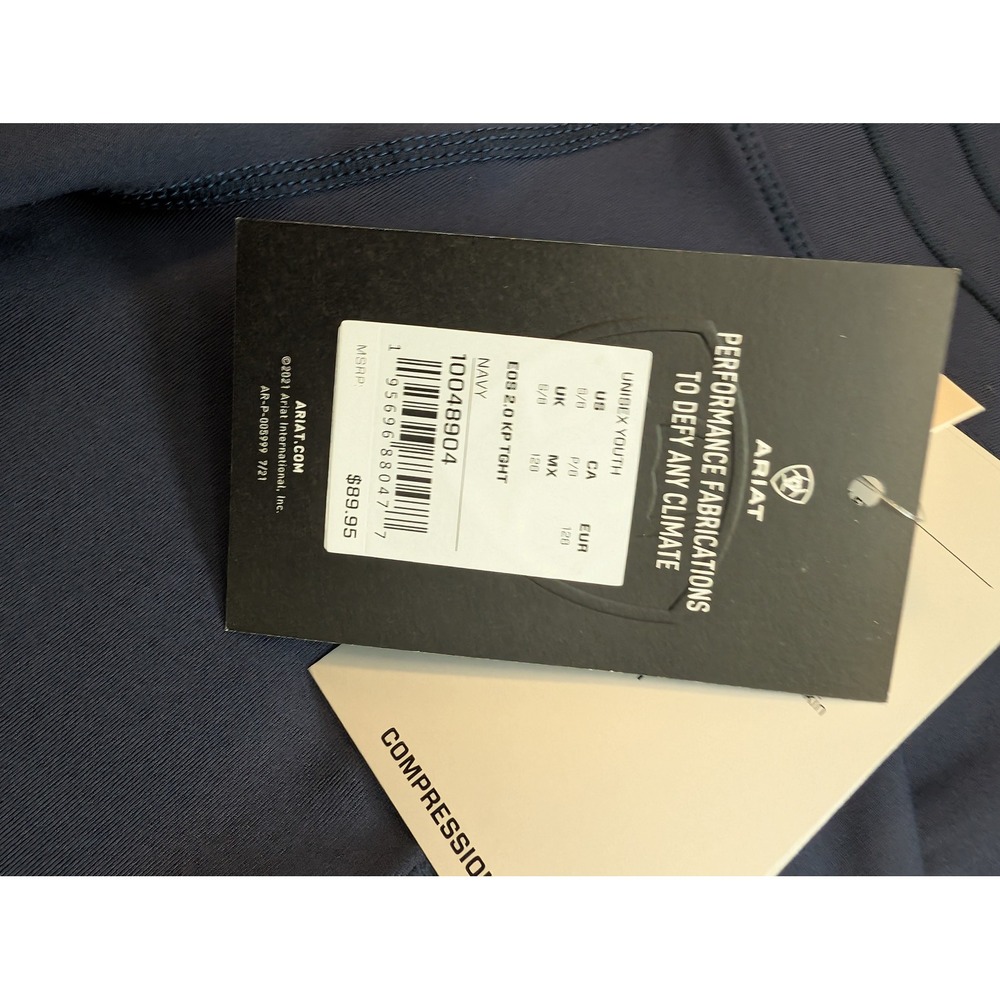 NWT Ariat Horseback Riding Pants Kids Eos 2.0 Knee Patch Tights Navy Youth‎ S 8 - Picture 7 of 10